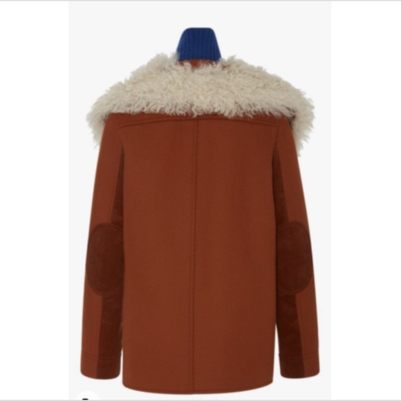 Tory Burch Lancaster Wool Fur Chevron Coat Orange - Picture 7 of 12